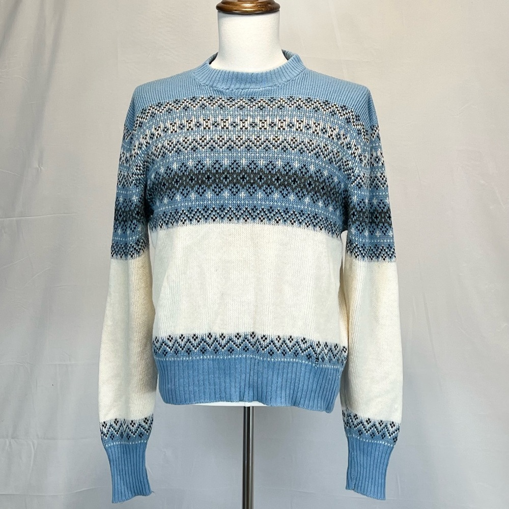 VINTAGE 60s classic fair isle knit sweater mens ski lodge cabin Scandinavian 70s - Picture 4 of 9